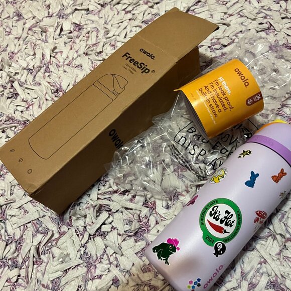 OWALA 32OZ FreeSip Insulated Stainless Steel Water Bottle PURPLE STICKERS NEW - Picture 1 of 8